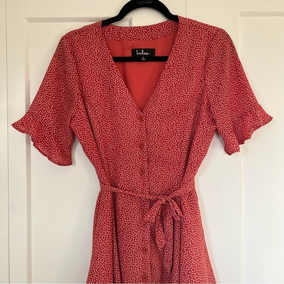 Lulu’s Castana Rust Red Print Button-Up Dress Size Small - Picture 7 of 12